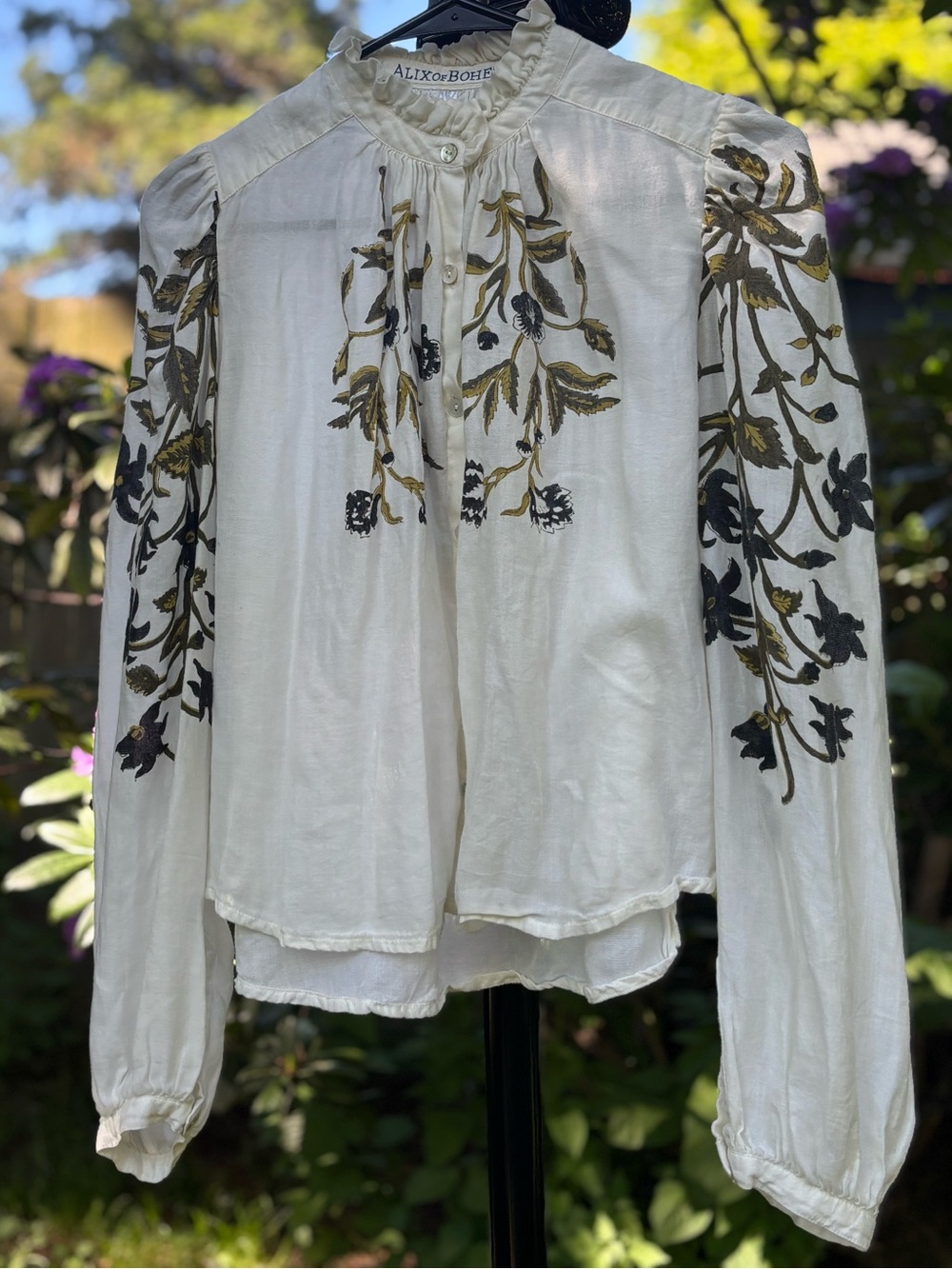 Alix Of Bohemia Annabel Olive Lily Valley Floral Mock Neck Blouse | 100% Tencel